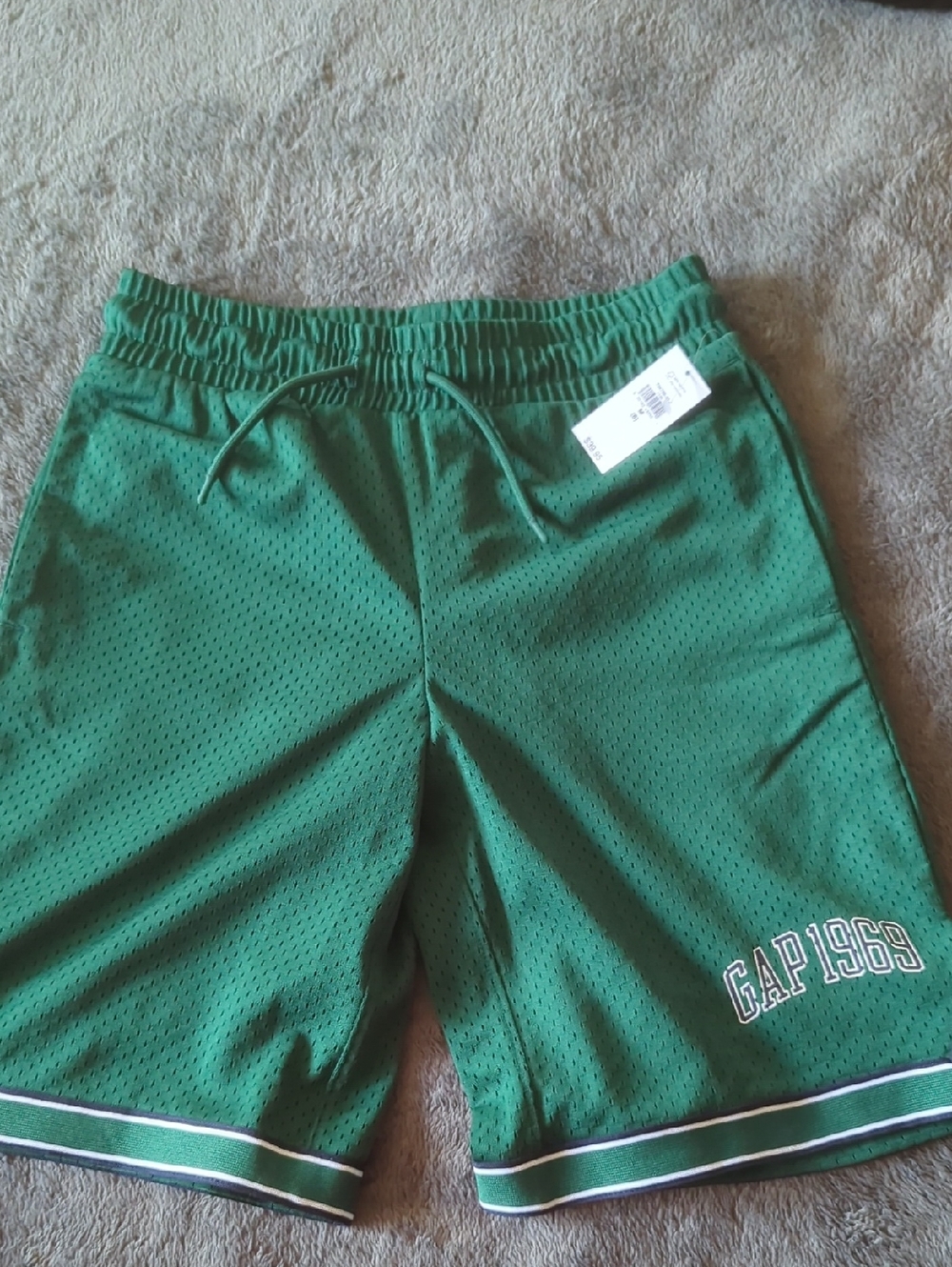 GAP Green Mesh Athletic Shorts with Striped Hem